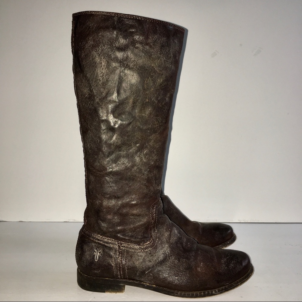 Frye Anna Inside Zip Chocolate Knee High Boots - Picture 3 of 7